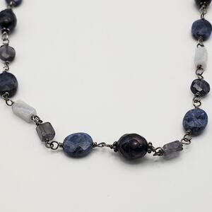 SILPADA Sterling Silver Sodalite Iolite Pearl Chalcedony Necklace N1308 16"